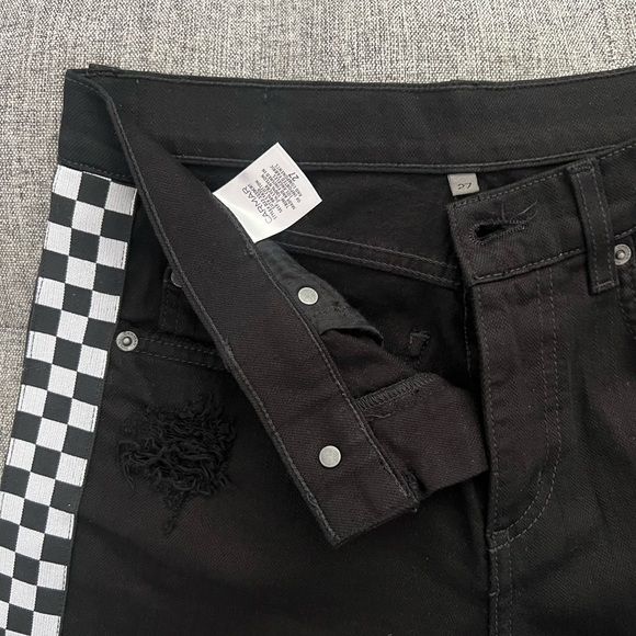 Carmar Side Stripe Jeans Mid Rise Checker Distressed Black White - Picture 2 of 10